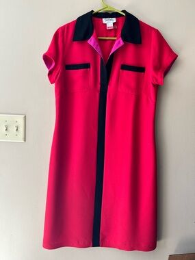 Vintage Bob Mackie vibrant red short sleeve lined shift dress. Size 10